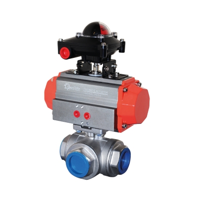 L-PORT 3-WAY STAINLESS BALL VALVE WITH PNOMATIC ACTUATOR